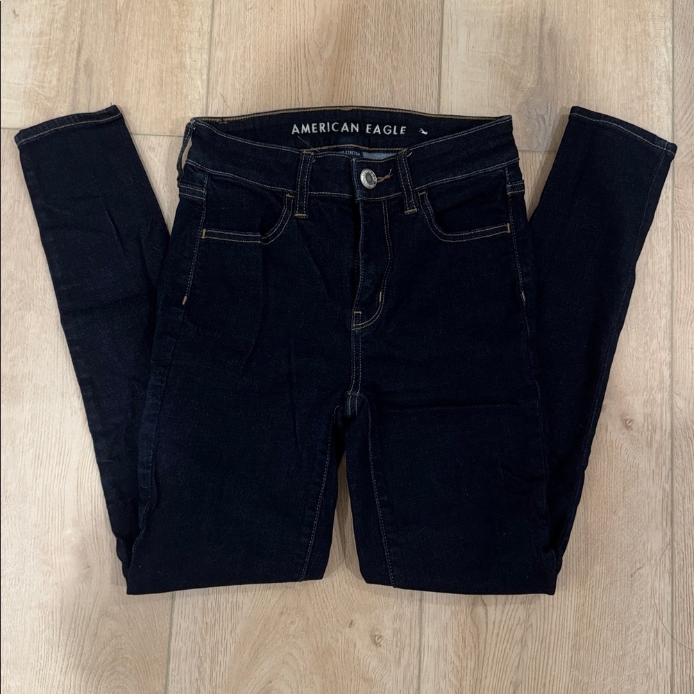 American Eagle Outfitters Women's High Rise Dark Blue Skinny Jeans Size 0 Short